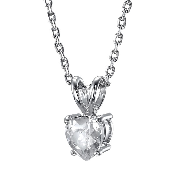 Stunning Rhodium Plated Simulated Diamond Heart Pendant