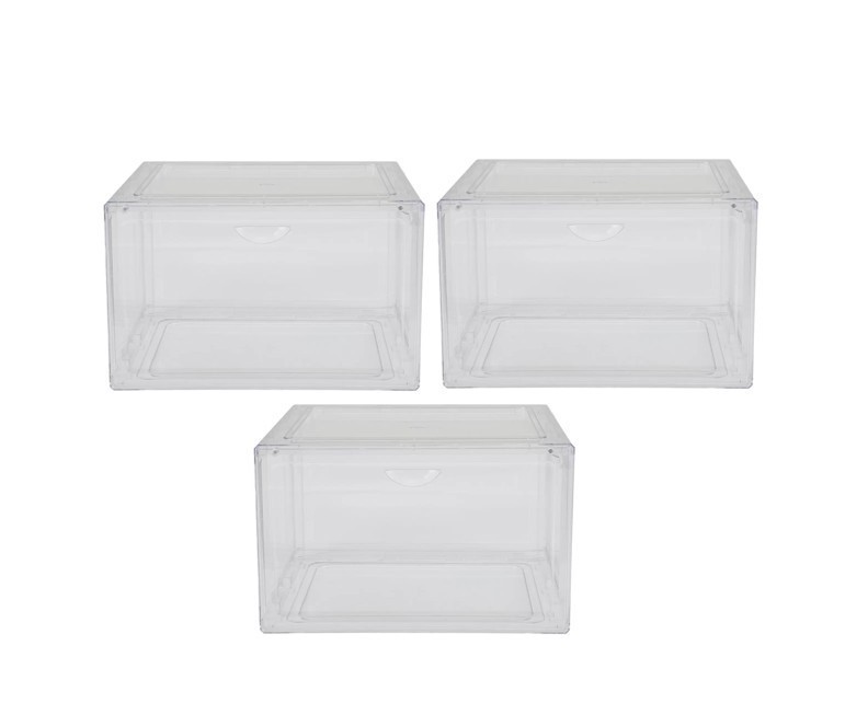 STACKABLE Shoebox And Organiser, Fully Transparent. 3-Pack.