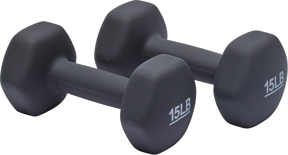 AMAZON BASICS Neoprene Hexagon Workout Dumbbell Hand Weight, 15lbs - Set of