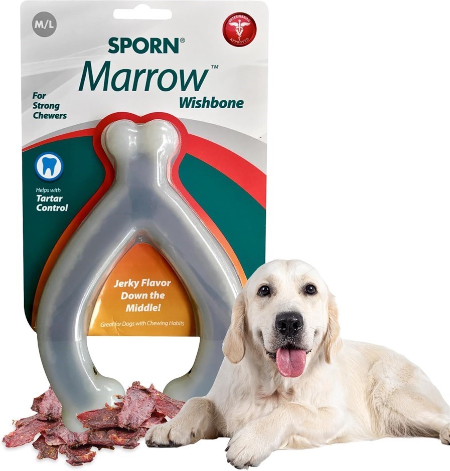 2 X SPORN Durable Jerkey Favour Marrow Chew Wishbone Dog Toy, Medium/Large.
