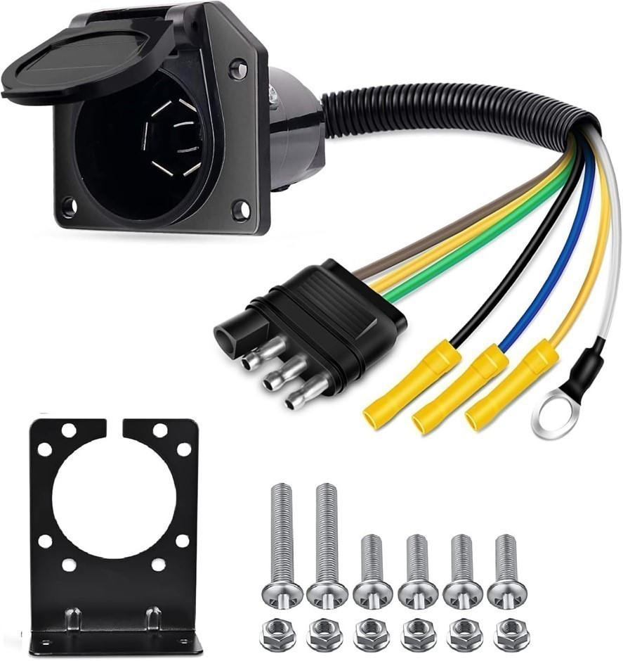 NILIGHT 50051R 4 Flat to 7-Way Round RV Blade Trailer Adapter Reverse Plug