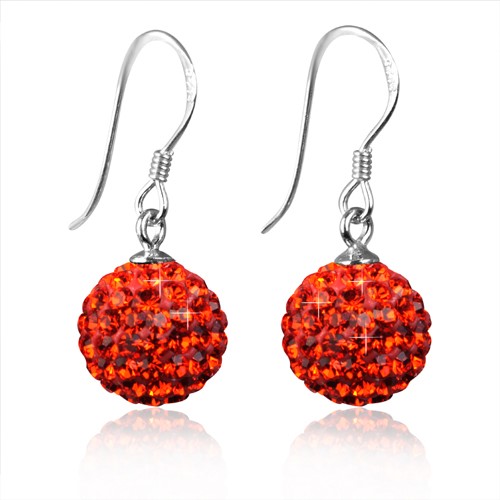 Orange Crystal Disco Ball Earrings made with solid 925 Sterling Silver