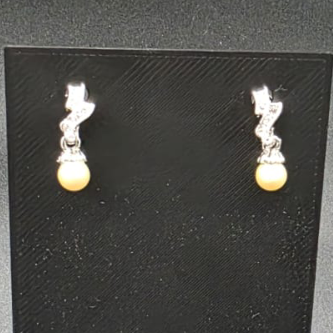 Designer Simulated Diamond & Pearl Drop Earrings in Silver