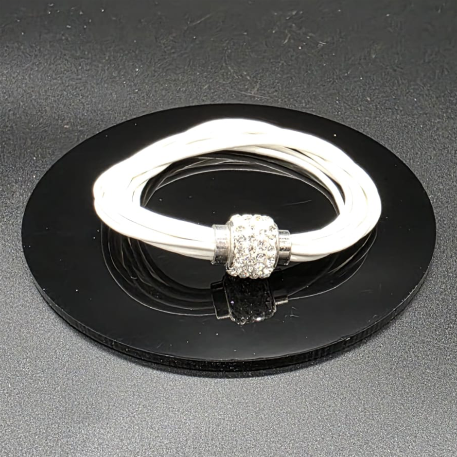 Designer Simulated Diamond Triple Ball Bracelet  with Multi  White Bands