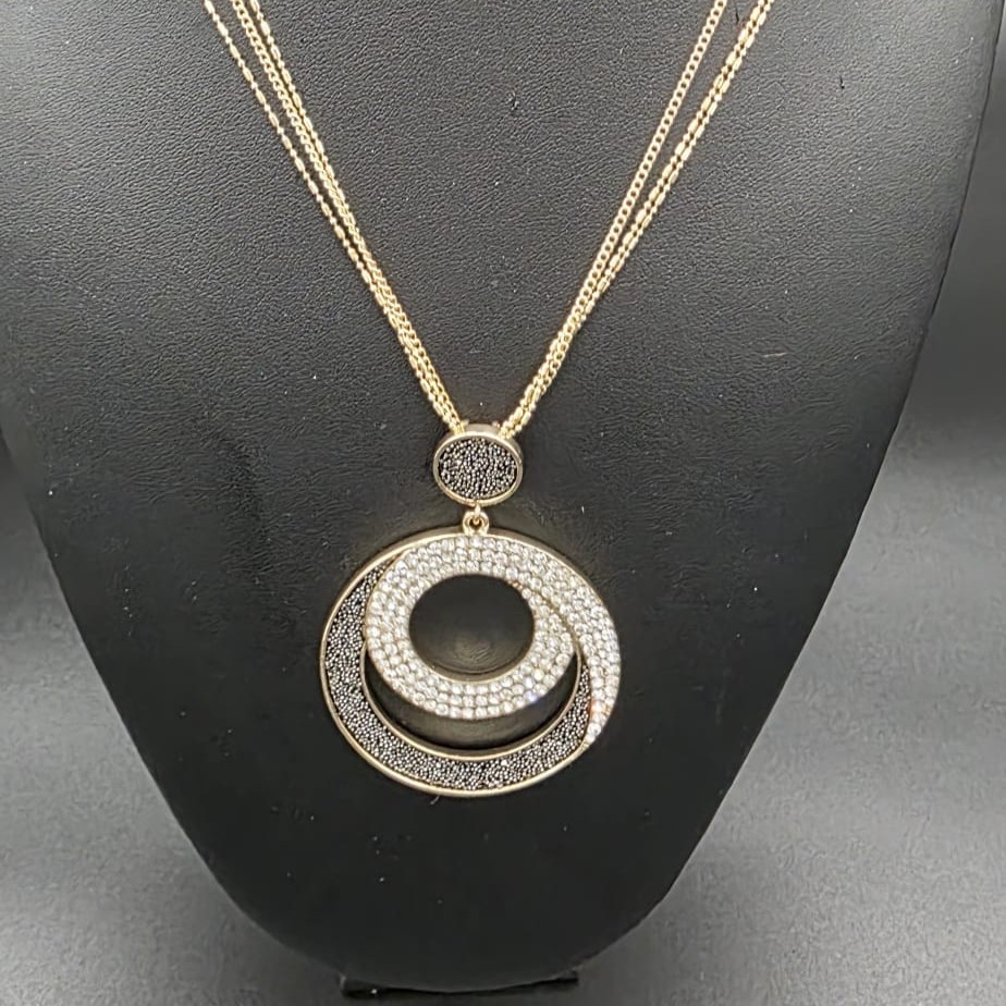 Designer Black, Gold and Clear Extra LONG Necklace