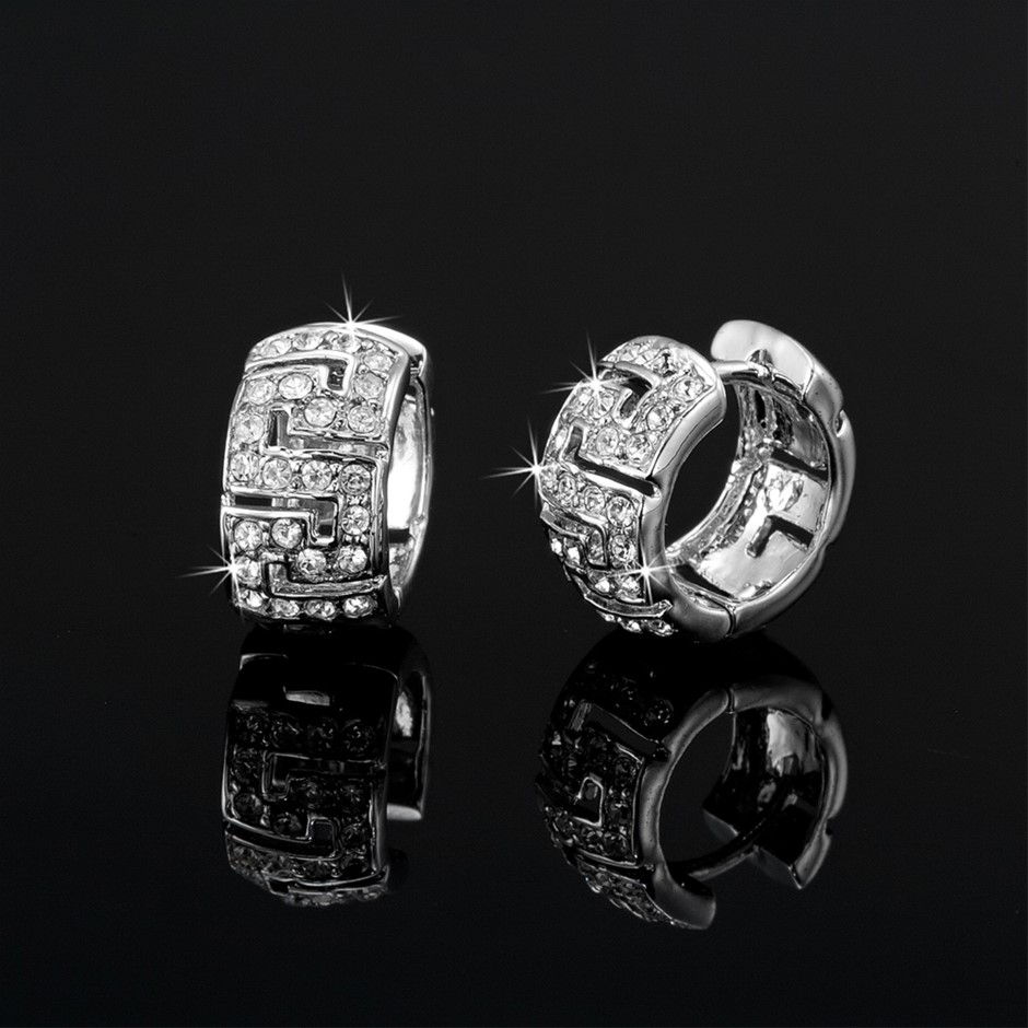 925 Sterling Silver Plated Huggie Earrings Featuring Crystals by Swarovski®