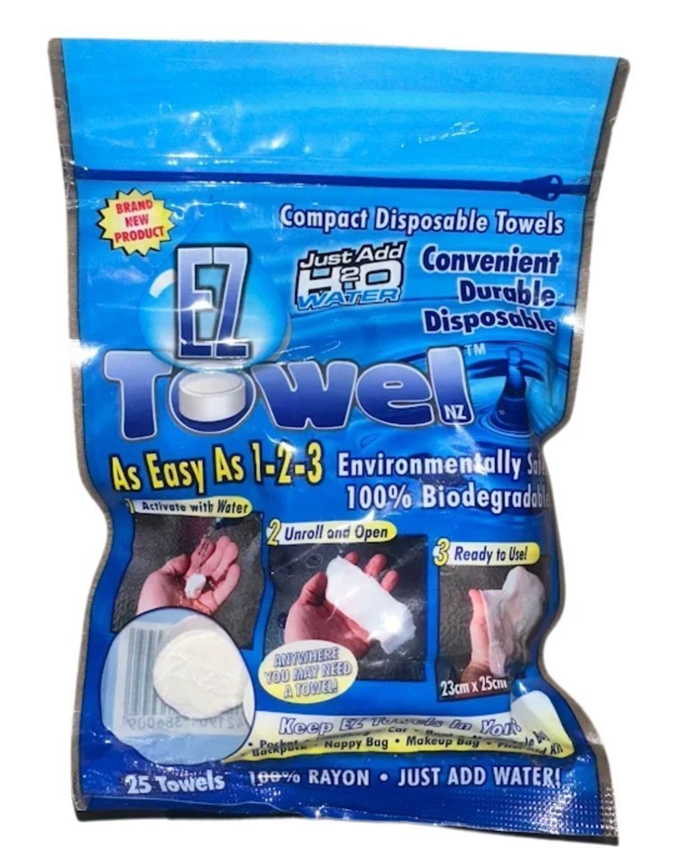 EZ TOWEL Compact Disposable Towel Box of 30 Packs (25 Towels per Pack)