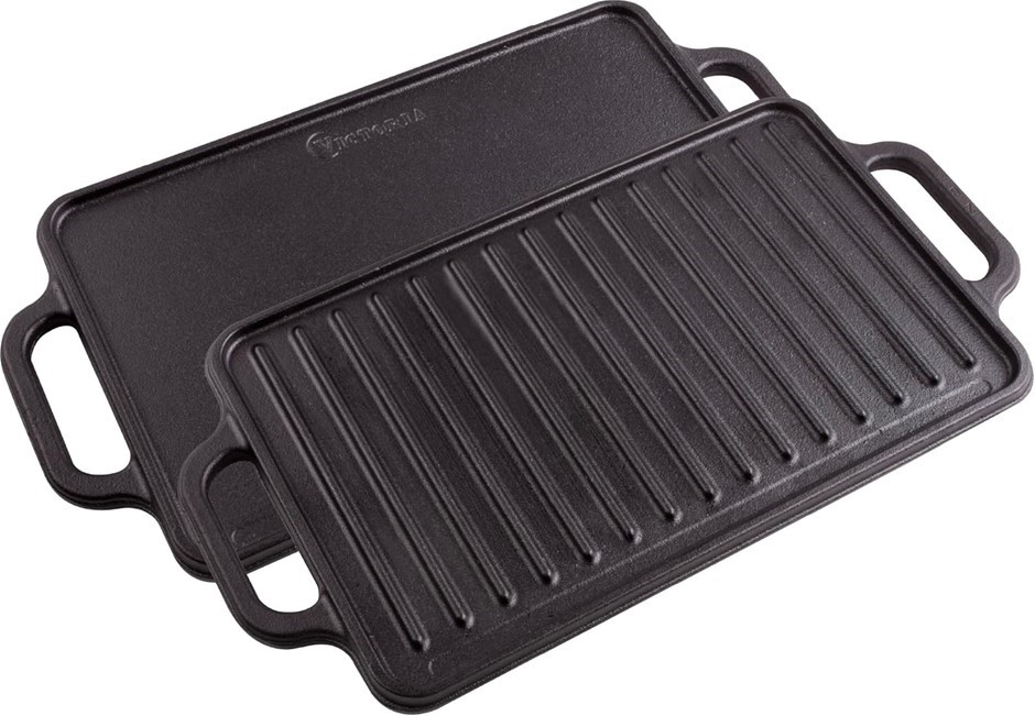 VICTORIA Rectangular Griddle, Reversible Cast Iron, 12.5 x 7.5 inch, Season