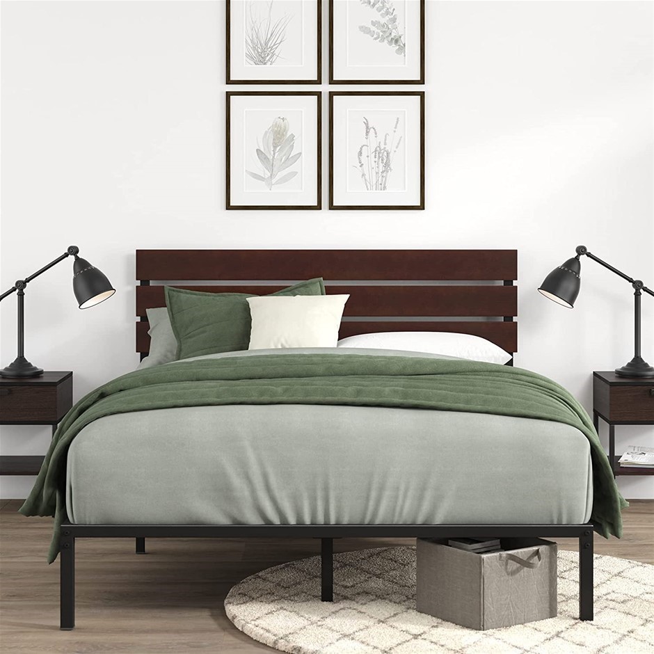ZINUS Double Bed Frame, Figari Bamboo and Metal Industrial Bed Frame, Solid