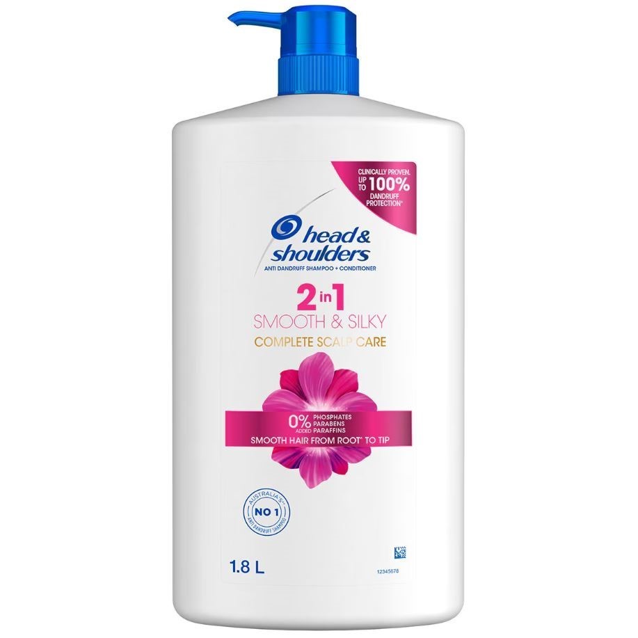 2 x HEAD & SHOULDERS 2-In-1 Smooth & Silky Complete Scalp Care, 1.8L. N.B: