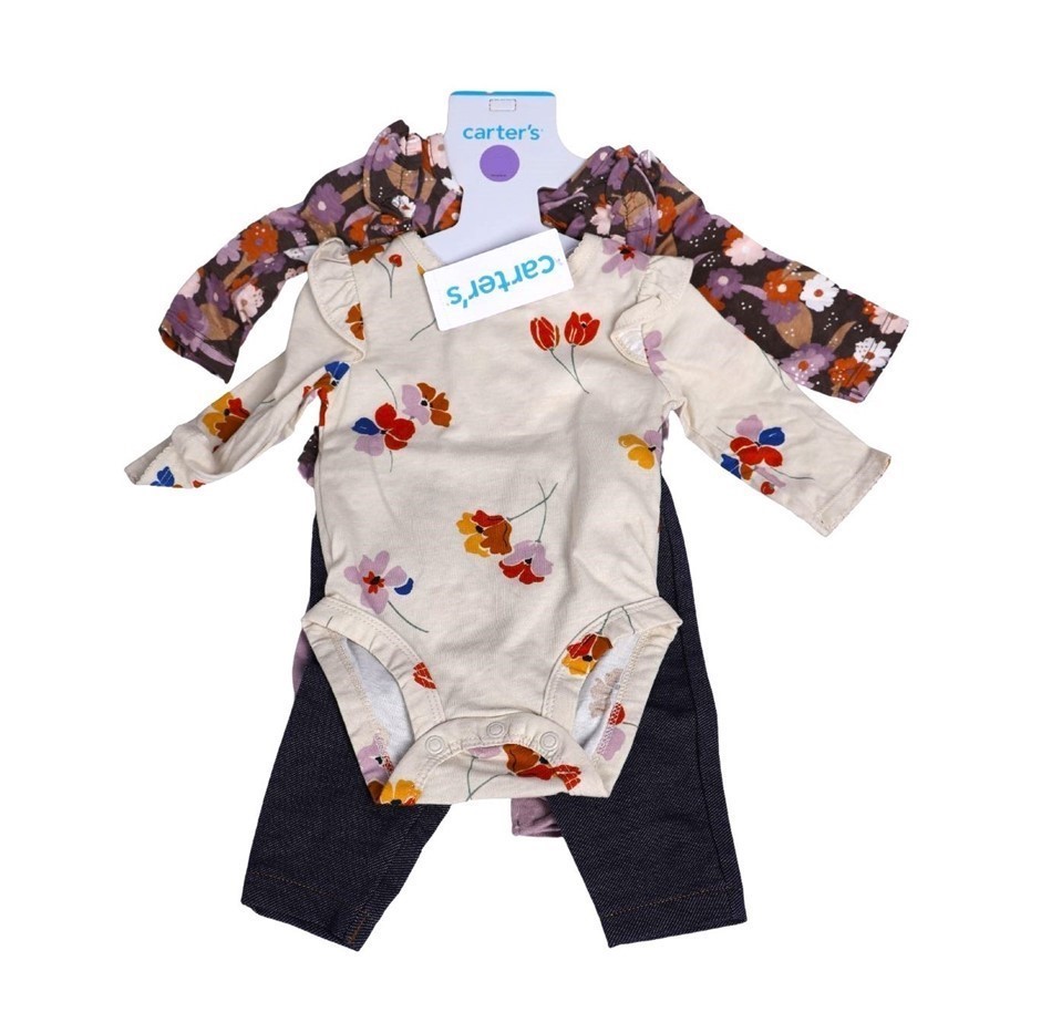 4-Pack CARTER'S Infant Clothing Set, Size 9M, Flowers.