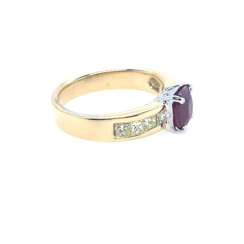 1.33ct Cushion Cut Ruby With AIG Cert. & Diamond Ring
