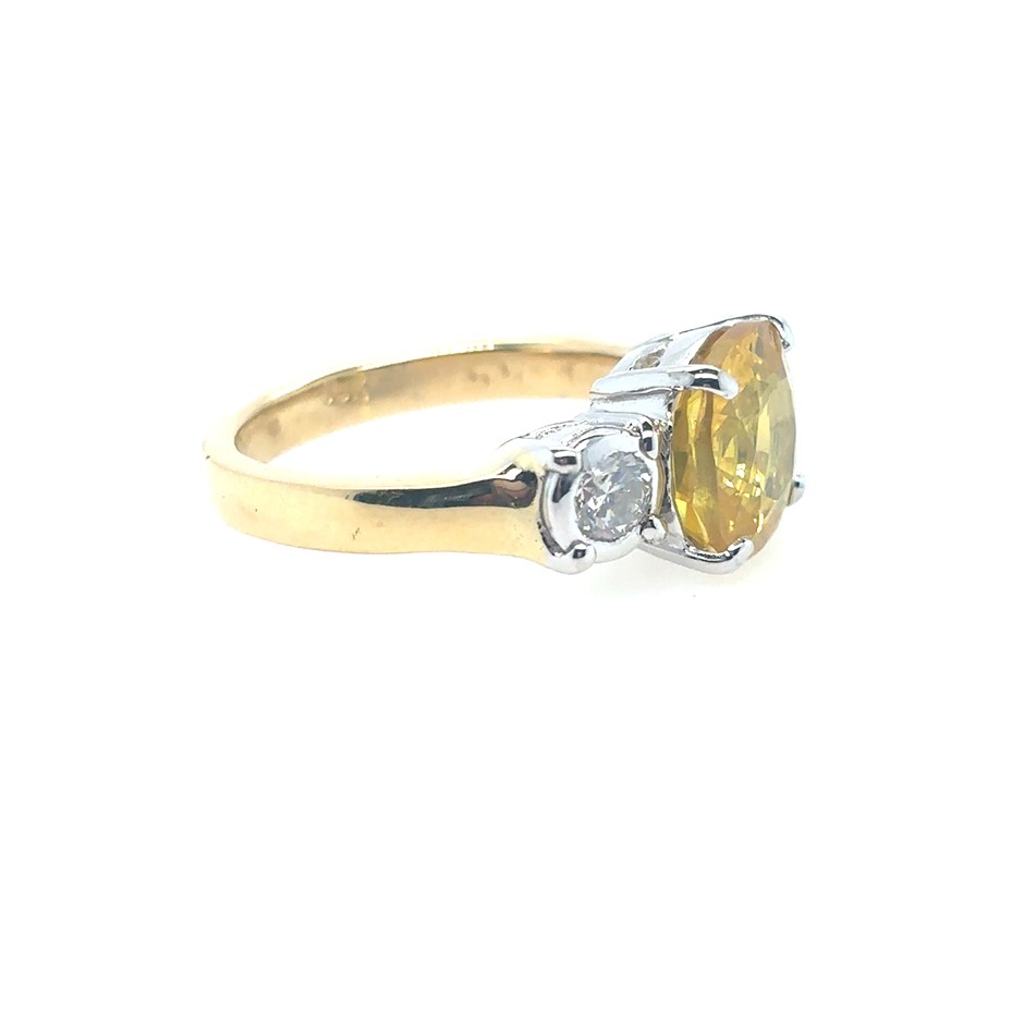 5.12ct Cut Yellow Sapphire & 0.68ct Round Two Stones Dia. G/VS-SI Ring