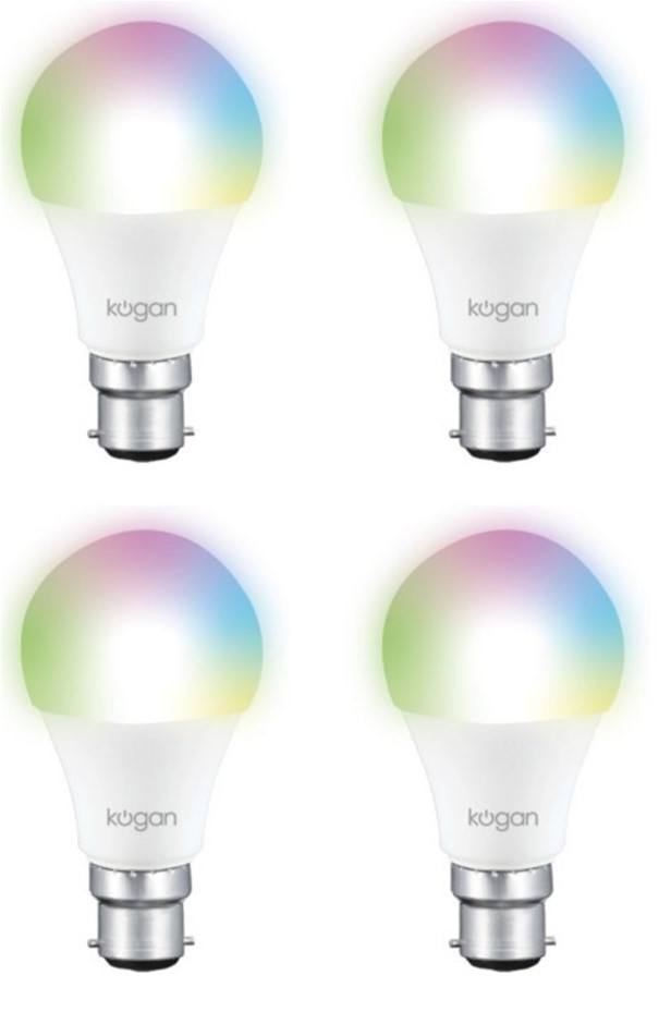 KOGAN 4 Pack smarterHome™ 10W RGB + CCT Colour & Warm Cool White Smart Bulb