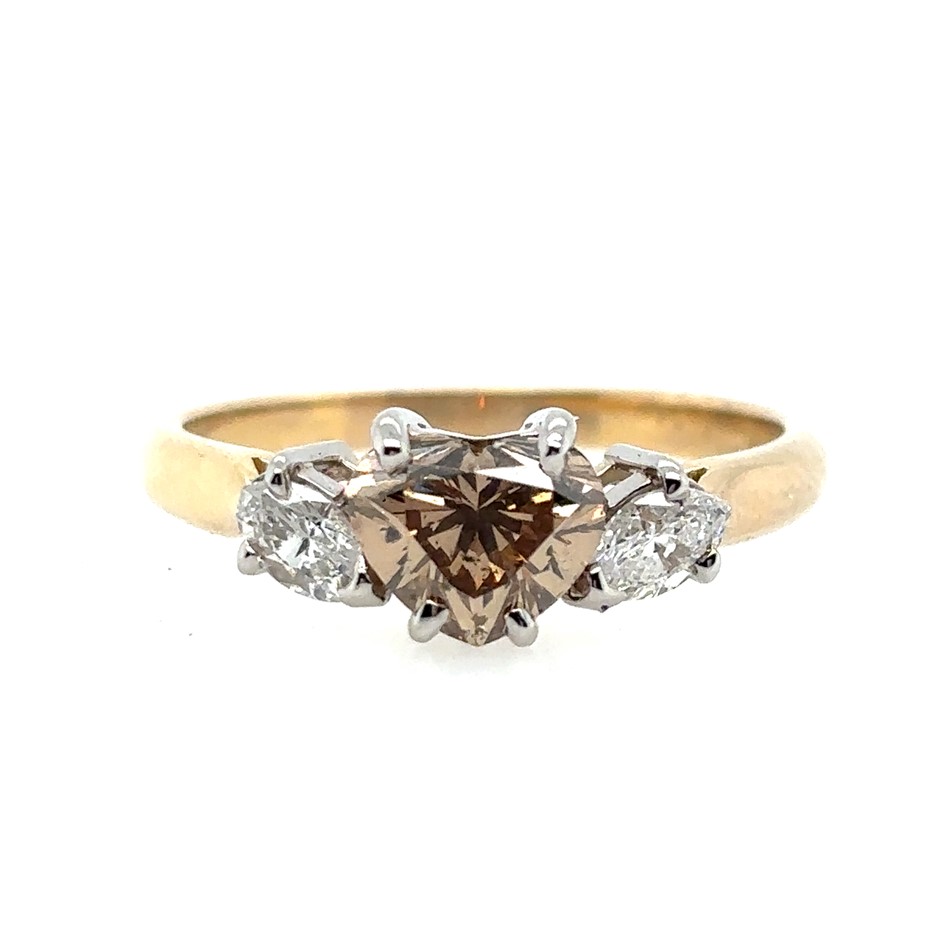 1.01ct Heart Cut Dia Fancy Light Brown/SI & 0.20ct 2 Stones Marquise Cut