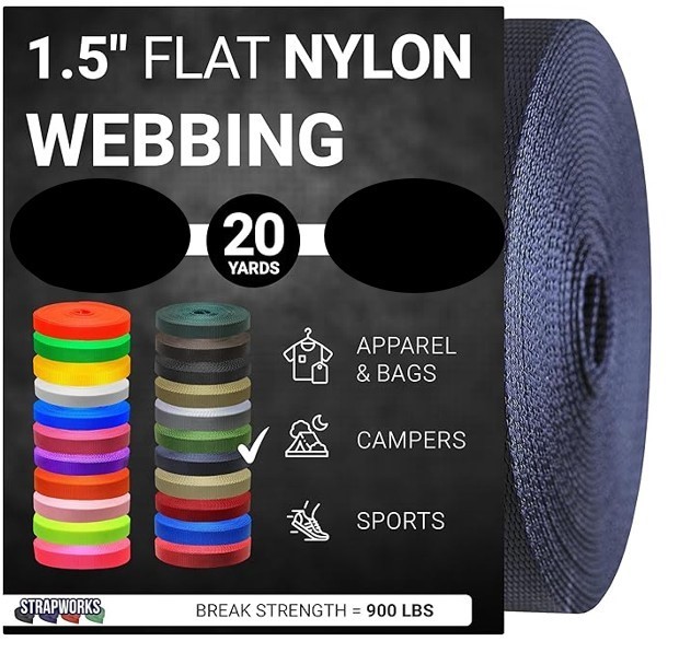 Strapworks Colored Flat Nylon Webbing - Strap for Arts and Crafts, Dog Leas