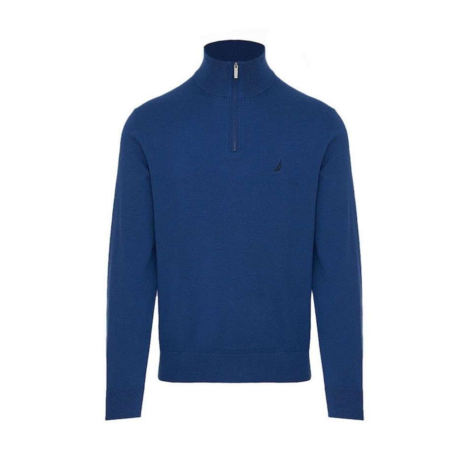 NAUTICA Men's Quarter Zip Sweater, Size S, 100% Cotton, Blue Limoges (41C),