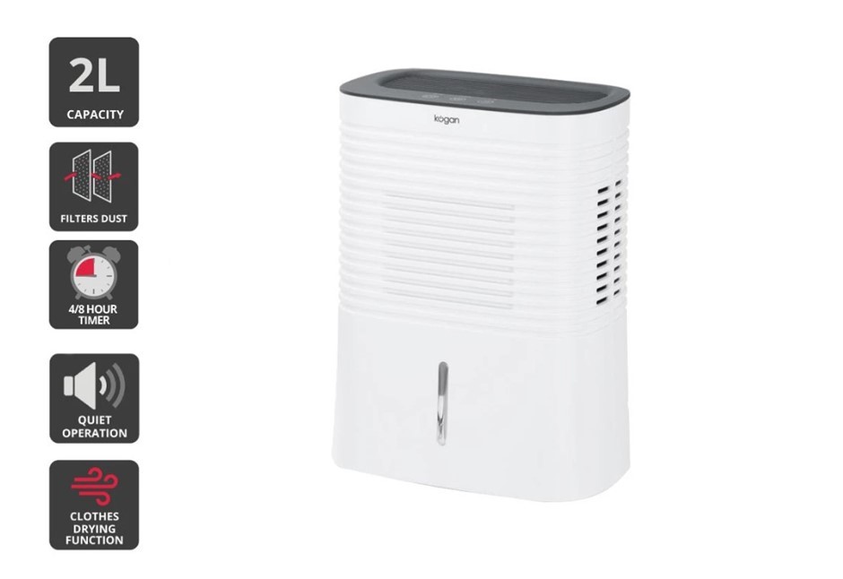 KOGAN Mini Dehumidifier, 2L, White.