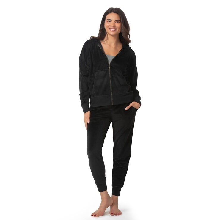2pc JEZEBEL Women's Velour Set, Size L, Black.