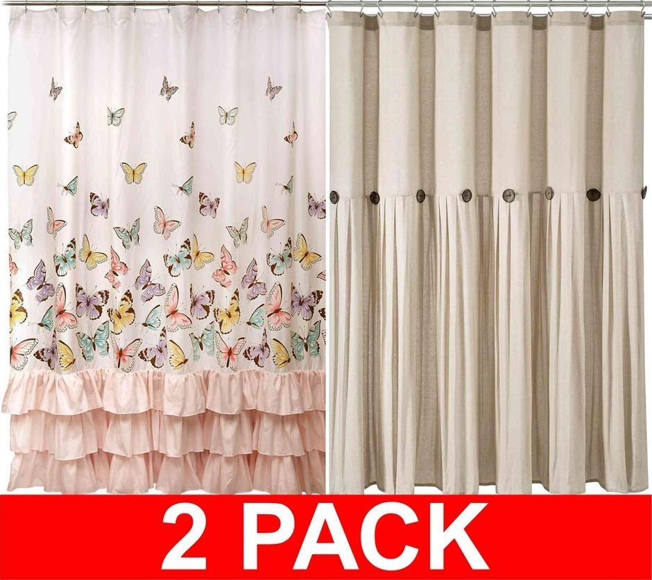 2 x LUSH DECOR Shower Curtains (72” x 72”): Pink Flutter Butterfly and Coco