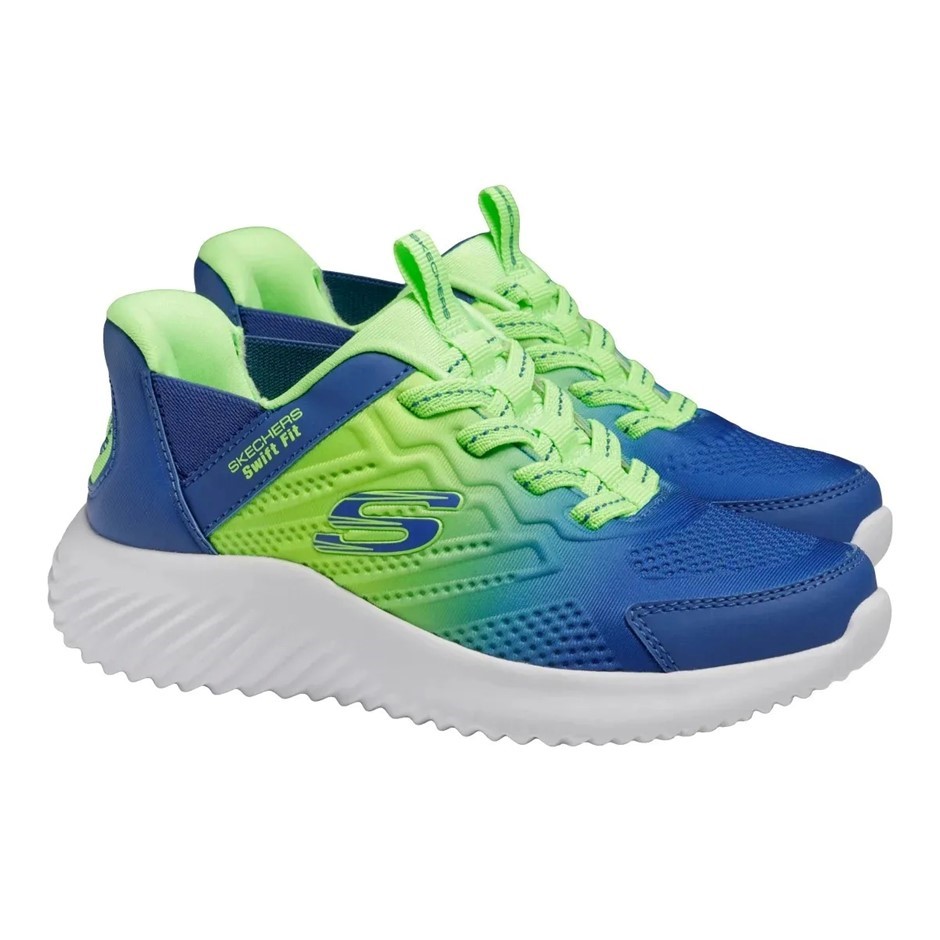 SKECHERS Kids' Swift Fit Shoes, Size US2 / UK1, Blue/Lime (BBLM), 17301L.