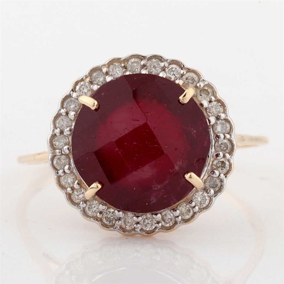 Yellow Gold Natural Ruby & Diamond Ring with Valuation