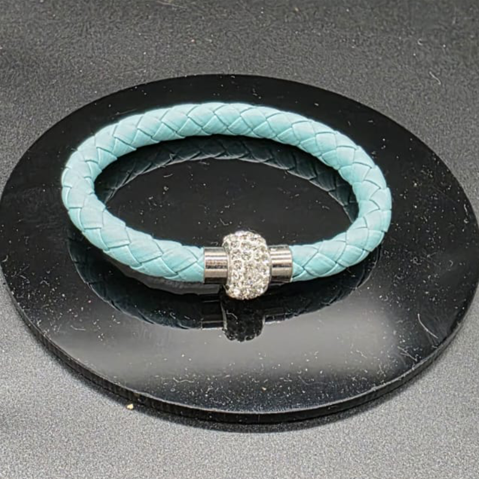Designer Simulated Diamond Ball Bracelet with Aqua Braid