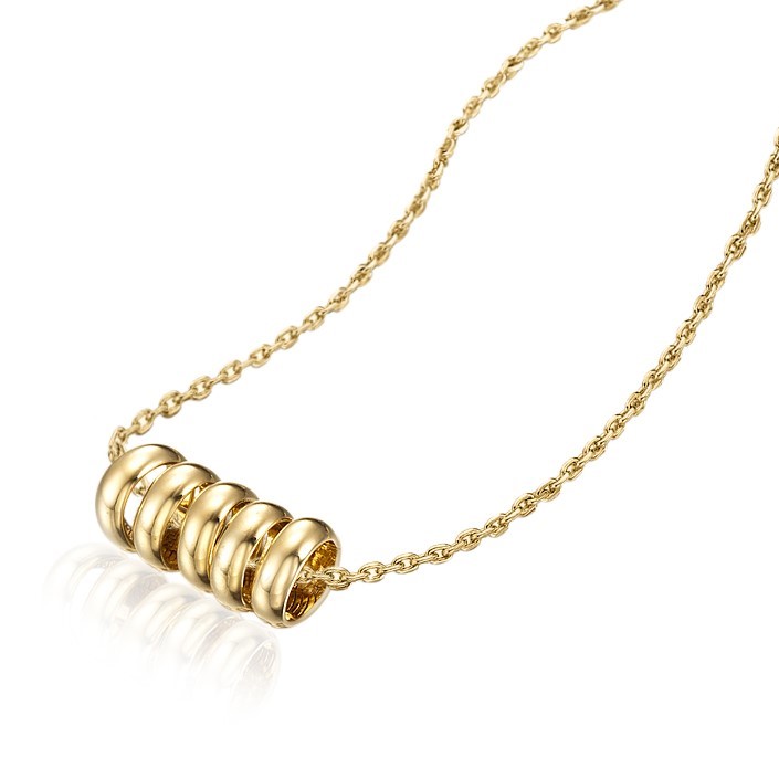 18ct Heavy Yellow Gold Plated 5 Ring Lucky Charm Necklace