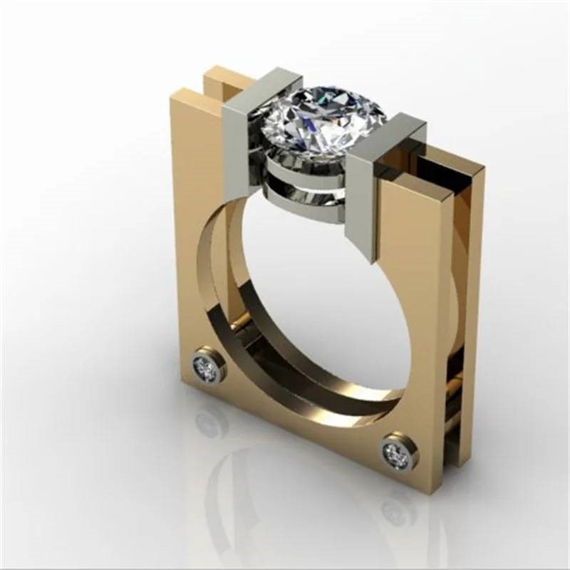 Designer 2 Tone Geometric Square Ring in Gold & Silver