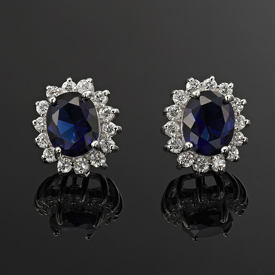 Simulated Diamond Replica Royal Earrings - Blue