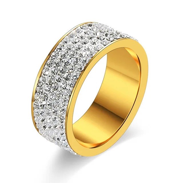 Stunning Simulated Diamond Stainless Steel Band Ring – Size 9