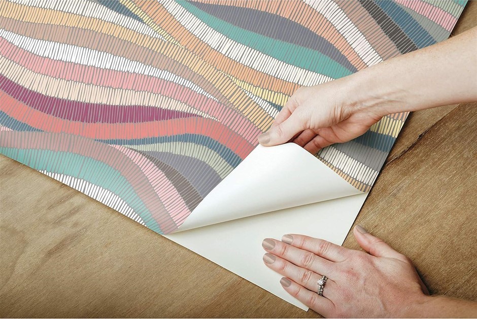 2 x ROOMMATES Pink and Teal Mosaic Waves Peel and Stick Wallpaper.