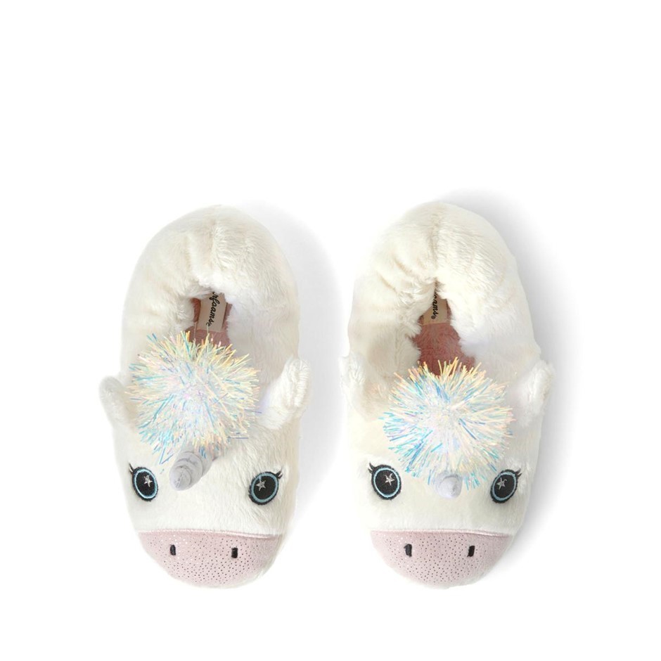 DEARFOAMS Kids' Washable Slippers, Size US 11-12 / UK 10-11, White Unicorn.