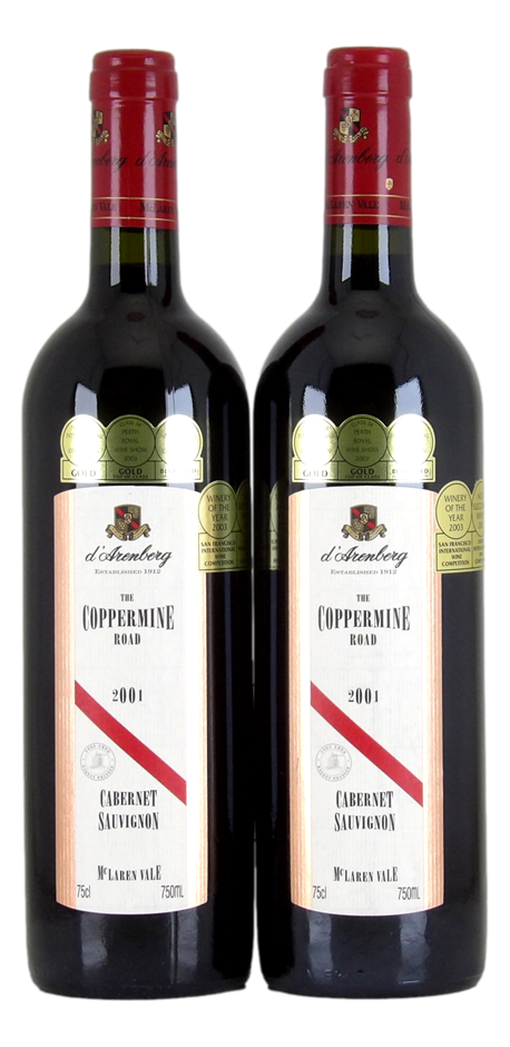 d`Arenberg The Coppermine Rd Cab Sauv 2001 (2x 750mL), McLaren Vale 5* Prov