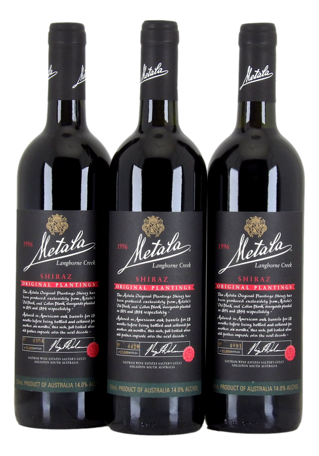 SALTRAM Metala Original Plantings Shiraz 1996 (3x 750mL). 5* Prov