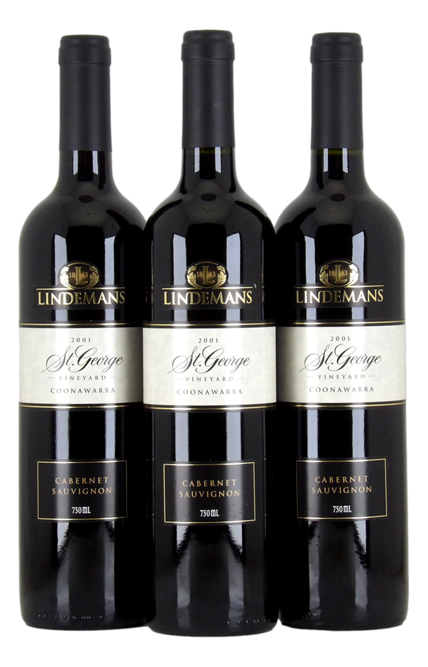 Lindemans St. George Vineyard Cab Sauv 2001 (3x 750mL), Coonawarra. 5* Prov