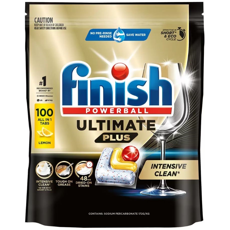 FINISH Powerball 100pk Ultimate Plus, Lemon. NB: Damaged packaging, 10 x po