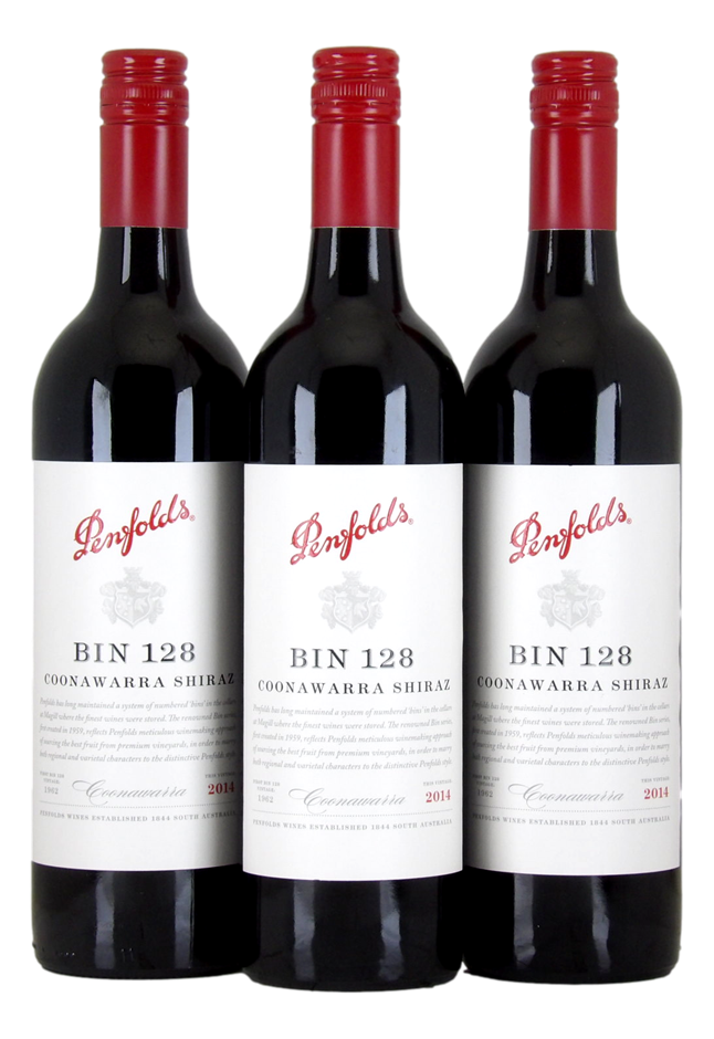 Penfolds Bin 128 Shiraz 2014 (3x 750mL), Coonawarra, SA.