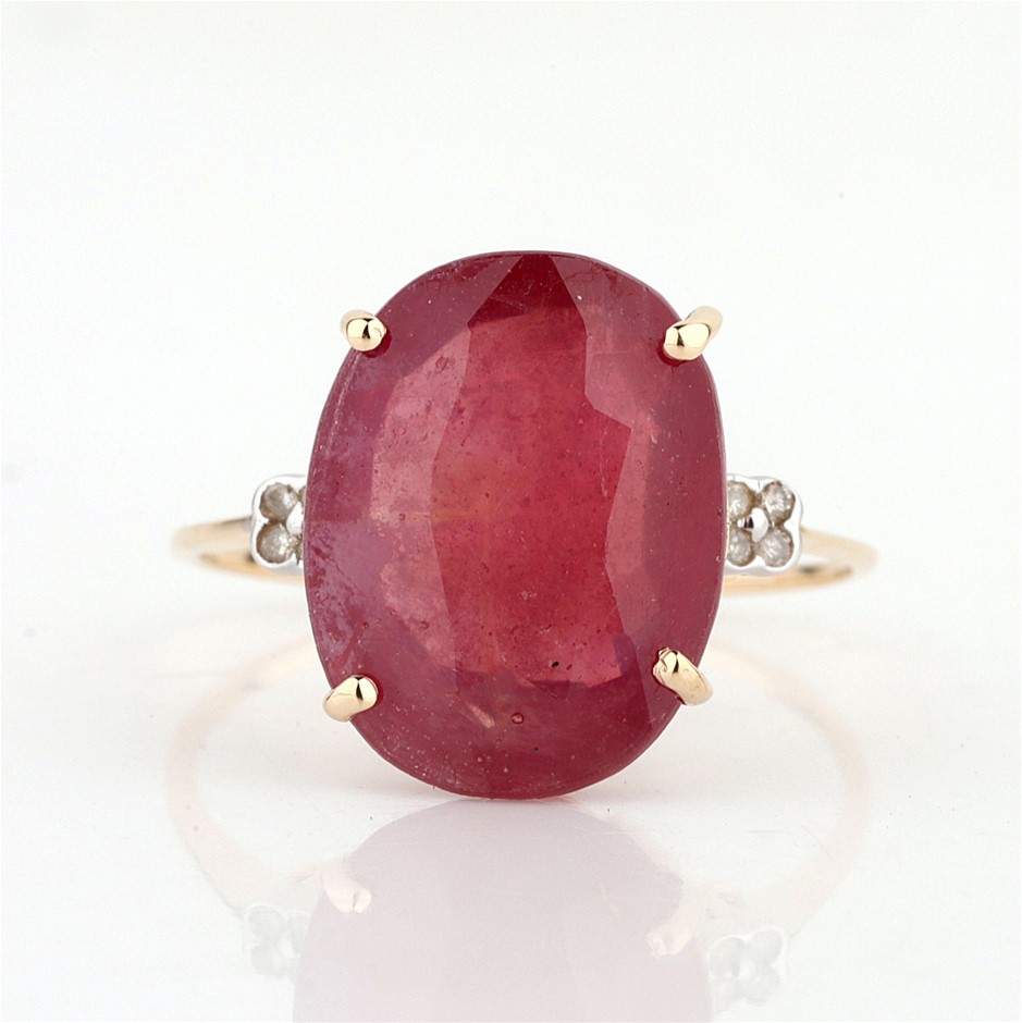 Yellow Gold Natural Ruby & Diamond Ring with Valuation