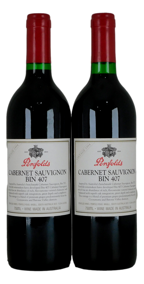 Penfolds `Bin 407` Cabernet Sauvignon 1994 (2 x 750mL) SA.