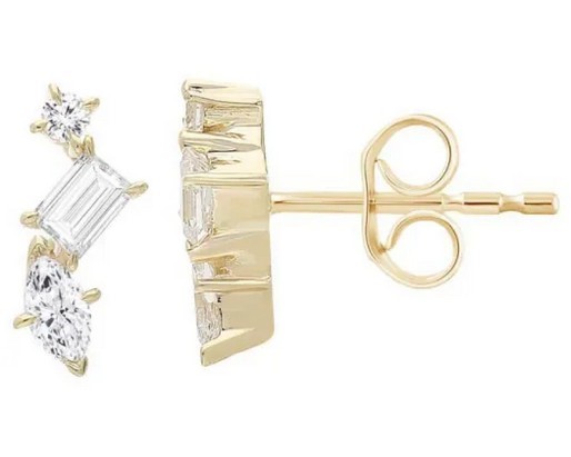 9K YELLOW GOLD 0.36ct F VS TRIO LAB DIAMOND STUD EARRING