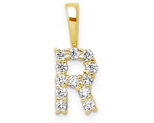 9K YELLOW GOLD 0.13ct F VS LAB DIAMOND INITIAL "R" PENDANT