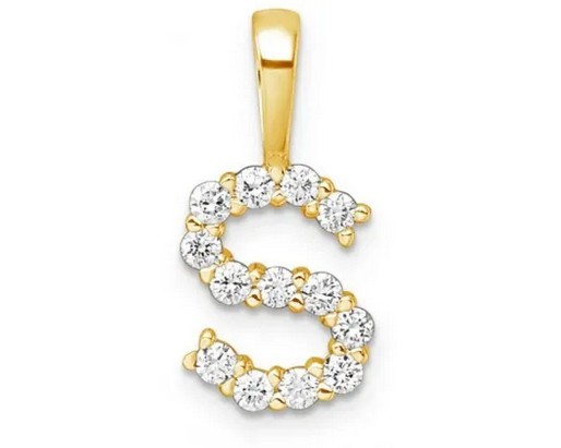 9K YELLOW GOLD 0.13ct F VS LAB DIAMOND INITIAL "S" PENDANT
