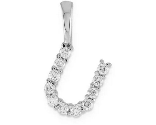 9K WHITE GOLD 0.10ct F VS LAB DIAMOND INITIAL "U" PENDANT