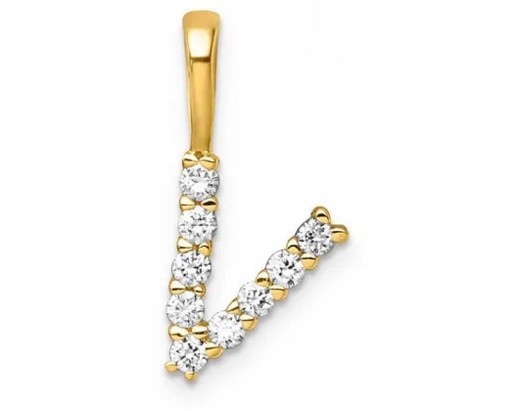 9K YELLOW GOLD 0.10ct F VS LAB DIAMOND INITIAL "V" PENDANT