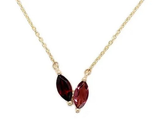 9K YELLOW GOLD GARNET & PNK TOUR MARQ HRT NECKLACE 45cm