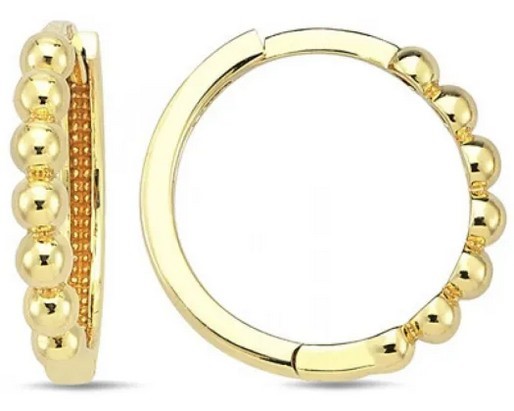 9K Yellow Gold BEADED HUGGIE EARRINGS 15mm