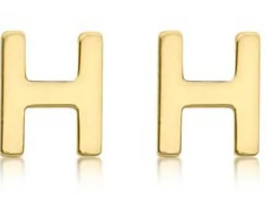 9K Yellow Gold MINI INITIAL 'H' STUD EARRINGS