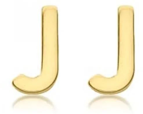 9K Yellow Gold MINI INITIAL 'J' STUD EARRINGS