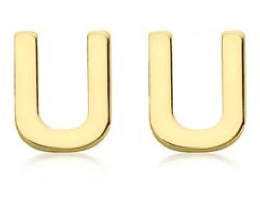 9K Yellow Gold MINI INITIAL 'U' STUD EARRINGS